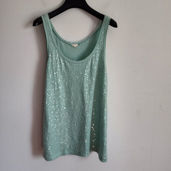 Ladies SZ M J Crew Factory Mint Green Sequin Tank Top - Picture 1 of 3